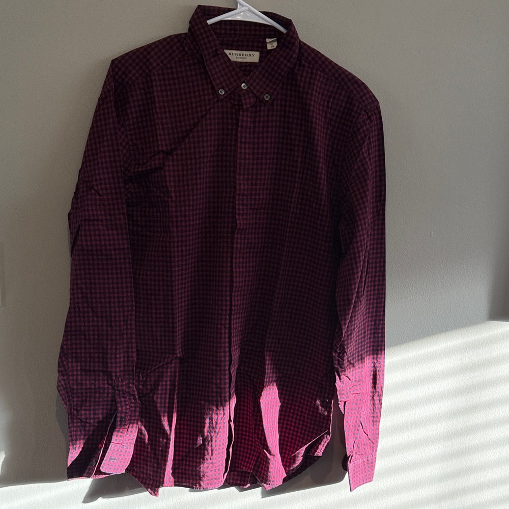 Burberry Dark Red Checkered Button Down Shirt